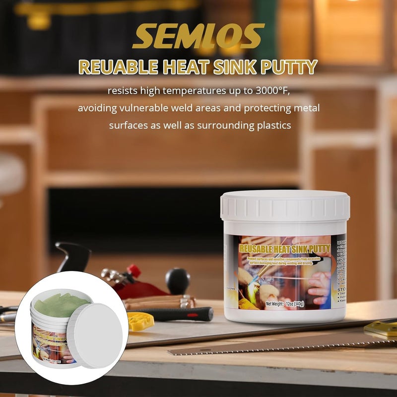 Semlos Heat Blocking Putty Jar (1), The Moldable & Reusable Solder Heat Insulation Clay, Heat Barrier for Installing Sight Glasses, TXV Valves, Directional Valves et al（12 oz） - Image 2